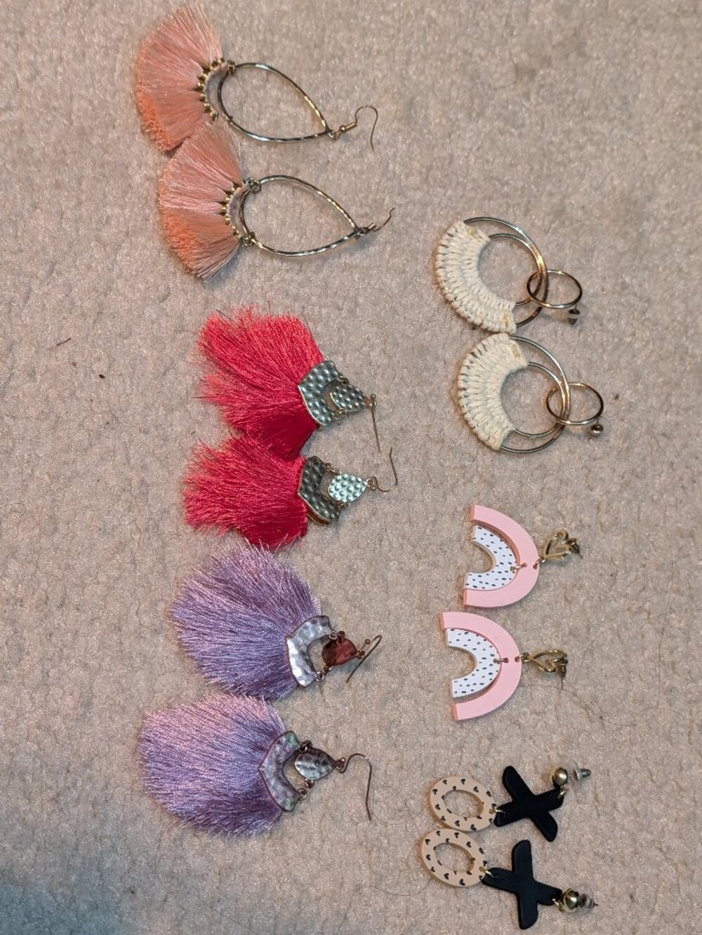 raffia hoop dangle tassel fringe earrings Boho beach jewelry